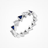 Synthetic Blue Sapphire And Zircon Diamond Triangular Band In 925 Sterling Silver By Joy Of Silver