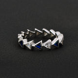 Synthetic Blue Sapphire And Zircon Diamond Triangular Band In 925 Sterling Silver By Joy Of Silver