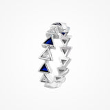 Synthetic Blue Sapphire And Zircon Diamond Triangular Band In 925 Sterling Silver By Joy Of Silver