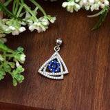Blue Sapphire And Zircon Diamond Triangular Pendant In 925 Sterling Silver By Joy Of Silver