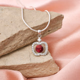 Apple Pendant Red Stone & Zircon Diamond In 925 Sterling Silver By Joy Of Silver