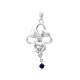 Enchanted Floral Heart Pendant with Sapphire Blue Drop in 925 Silver Joy Of Silver
