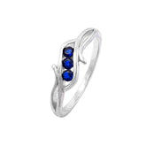Sapphire Blue Three-Stone Wave Ring in 925 Sterling Silver By Joy Of Silver