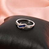 Sapphire Blue Three-Stone Wave Ring in 925 Sterling Silver By Joy Of Silver