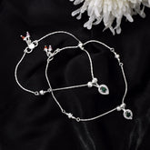 925 Sterling Silver Teardrop Anklet with Emerald Green Stone