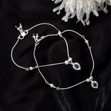 925 Sterling Silver Teardrop Anklet with Emerald Green Stone