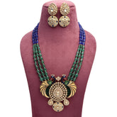 925 Silver Gold Plated Chandbali Polki Necklace with Emerald Green Beads