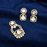 925 Silver Gold Plated Contemporary Moissanite Polki Pendant Set