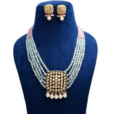 Handcrafted 925 Silver Gold Plated Open Moissanite Polki Choker with Semi-Precious Quartz Beads