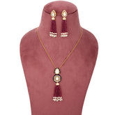 Handcrafted 925 Silver Gold Plated Open Moissanite Polki Pendant Set with Ruby-Toned Tassels