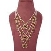 Handcrafted 925 Silver Gold Plated Open Moissanite Polki Necklace Set with Pearl Strands