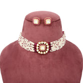Handcrafted 925 Silver Gold Plated Open Moissanite Polki Choker Set with Ruby Accents