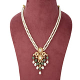 Handcrafted 925 Silver Gold Plated Open Moissanite Polki Necklace & Earring Set with Pearl Accents