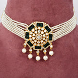 Handcrafted 925 Silver Gold Plated Open Moissanite Polki Choker Set with Pearl Accents