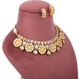 Handcrafted 925 Silver Gold Plated Open Moissanite Polki Bridal Choker Set with Pearl Strands