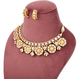 Handcrafted 925 Silver Gold Plated Open Moissanite Polki Bridal Choker Set with Pearl Strands