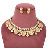 Handcrafted 925 Silver Gold Plated Open Moissanite Polki Bridal Choker Set with Pearl Strands