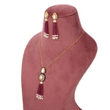 Handcrafted 925 Silver Gold Plated Open Moissanite Polki Pendant Set with Ruby-Toned Tassels