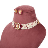 Handcrafted 925 Silver Gold Plated Open Moissanite Polki Choker Set with Ruby Accents