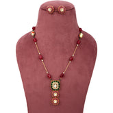 925 Silver Gold Plated Moissanite Polki Necklace Set with Green & Pink Semi- Precious Stone