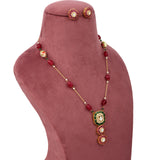 925 Silver Gold Plated Moissanite Polki Necklace Set with Green & Pink Semi- Precious Stone