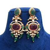 925 Silver Gold Plated Floral Moissanite Polki Necklace with Semi-Precious Beads