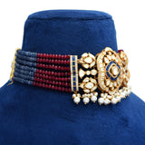 925 Silver Gold Plated Hasli Choker with Moissanite Polki