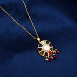 Navratna Aura 925 Silver Gold Plated Monzonite Polki Pendant Set