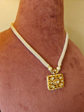Handcrafted 925 Silver Gold Plated Open Polki Pendant on Pearl Crafted Puwai Necklace