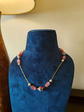 Hand Painted Beads & Pink Bead 925 Silver Gold Polished Chain