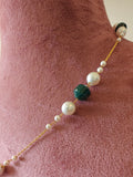 Green Beads and Pearl Necklace in Gold Polished 925 Silver