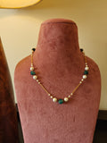 Green Beads and Pearl Necklace in Gold Polished 925 Silver