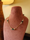 Green Beads and Pearl Necklace in Gold Polished 925 Silver