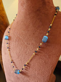 Semi-Precious Stone Fine Cable Chain in Gold Polished 925 Silver