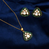 925 Silver Gold Plated Open Moissanite Polki Pendant & Earrings Set