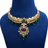 925 Silver Gold Plated Floral Moissanite Polki Necklace with Semi-Precious Beads