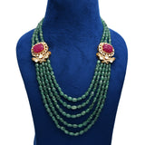 925 Silver Gold Plated Floral Moissanite Polki Long Necklace with Semi-Precious Beads