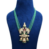 925 Silver Gold Plated Elephant Polki Pendant with Emerald Green Beads