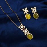 Yellow Saphire Glow 925 Silver Gold Plated Monzonite Polki Pendant Set