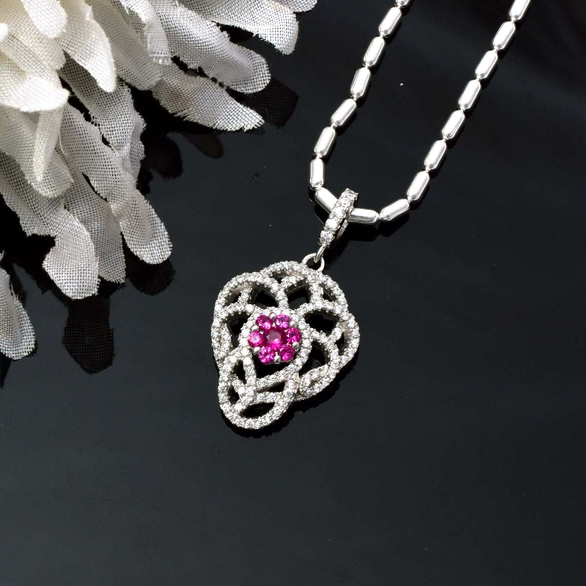 Radiant Pink Floral Lattice Pendant in 925 Sterling Silver By Joy Of Silver