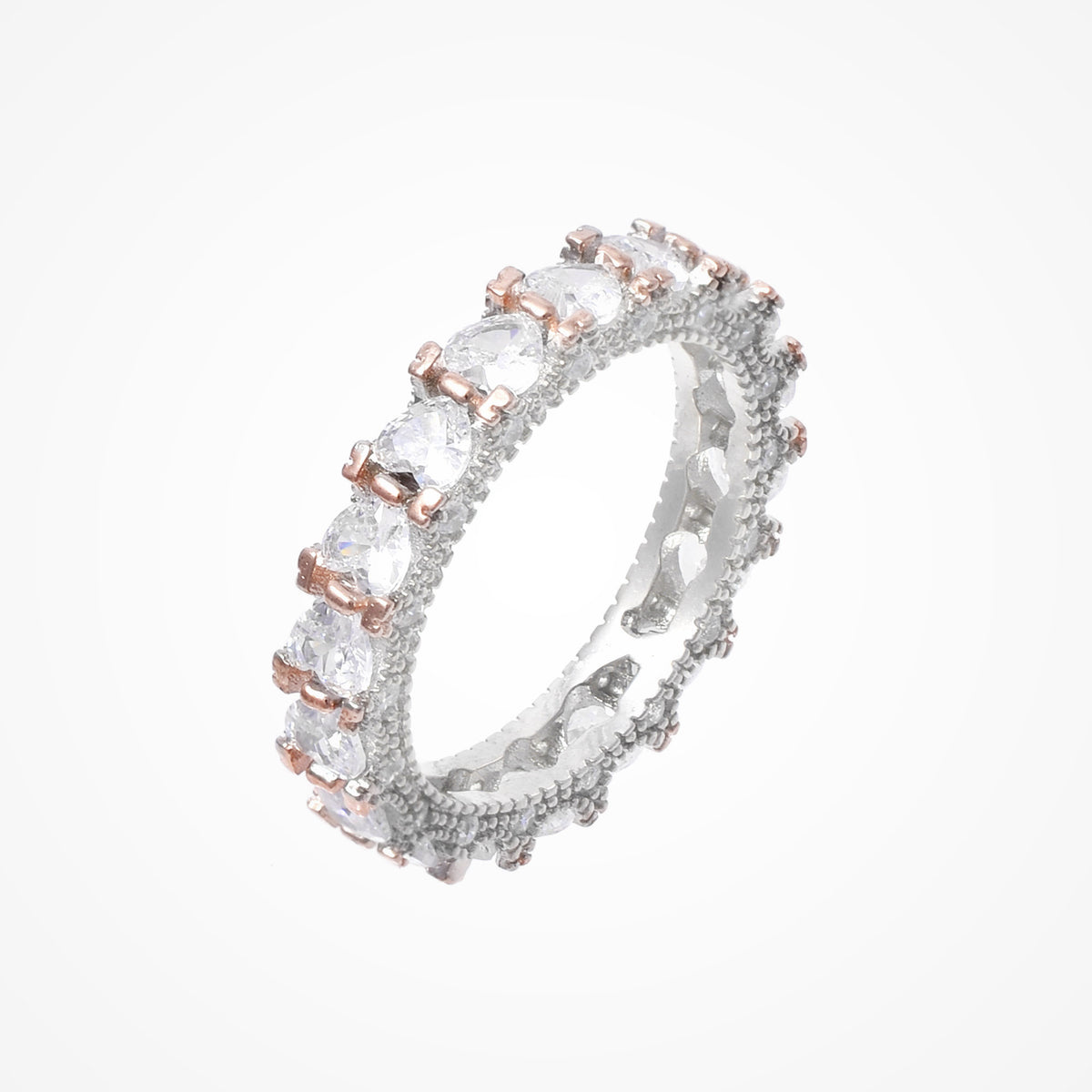 Rose Gold Baguette Architectural Eternity Ring in 925 Silver