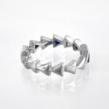 Synthetic Blue Sapphire And Zircon Diamond Triangular Band In 925 Sterling Silver By Joy Of Silver