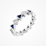 Synthetic Blue Sapphire And Zircon Diamond Triangular Band In 925 Sterling Silver By Joy Of Silver