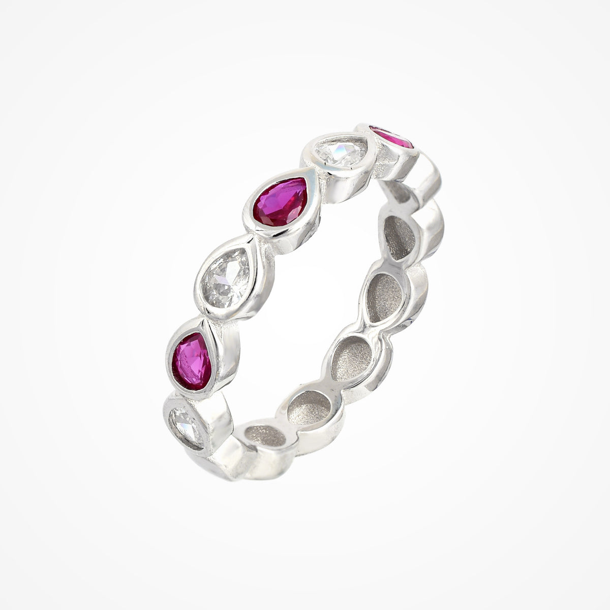 Radiant Pear Cut Pink & White Eternity Ring in 925 Sterling Silver By Joy Of Silver