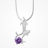 Fish Pendant Amethyst & Zircon Diamond In 925 Sterling Silver By Joy Of Silver