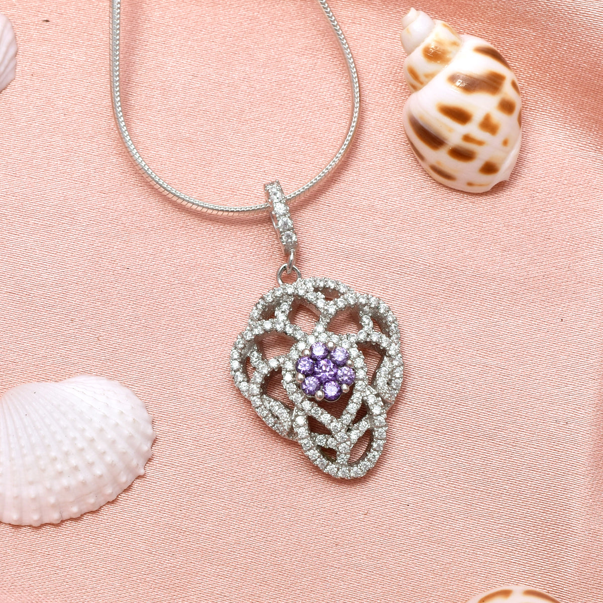 Stylish Amethyst & Zircon Diamond Pendant In 925 Sterling Silver By Joy Of Silver