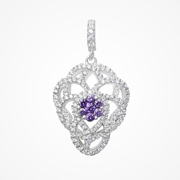 Stylish Amethyst & Zircon Diamond Pendant In 925 Sterling Silver By Joy Of Silver