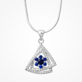 Blue Sapphire And Zircon Diamond Triangular Pendant In 925 Sterling Silver By Joy Of Silver