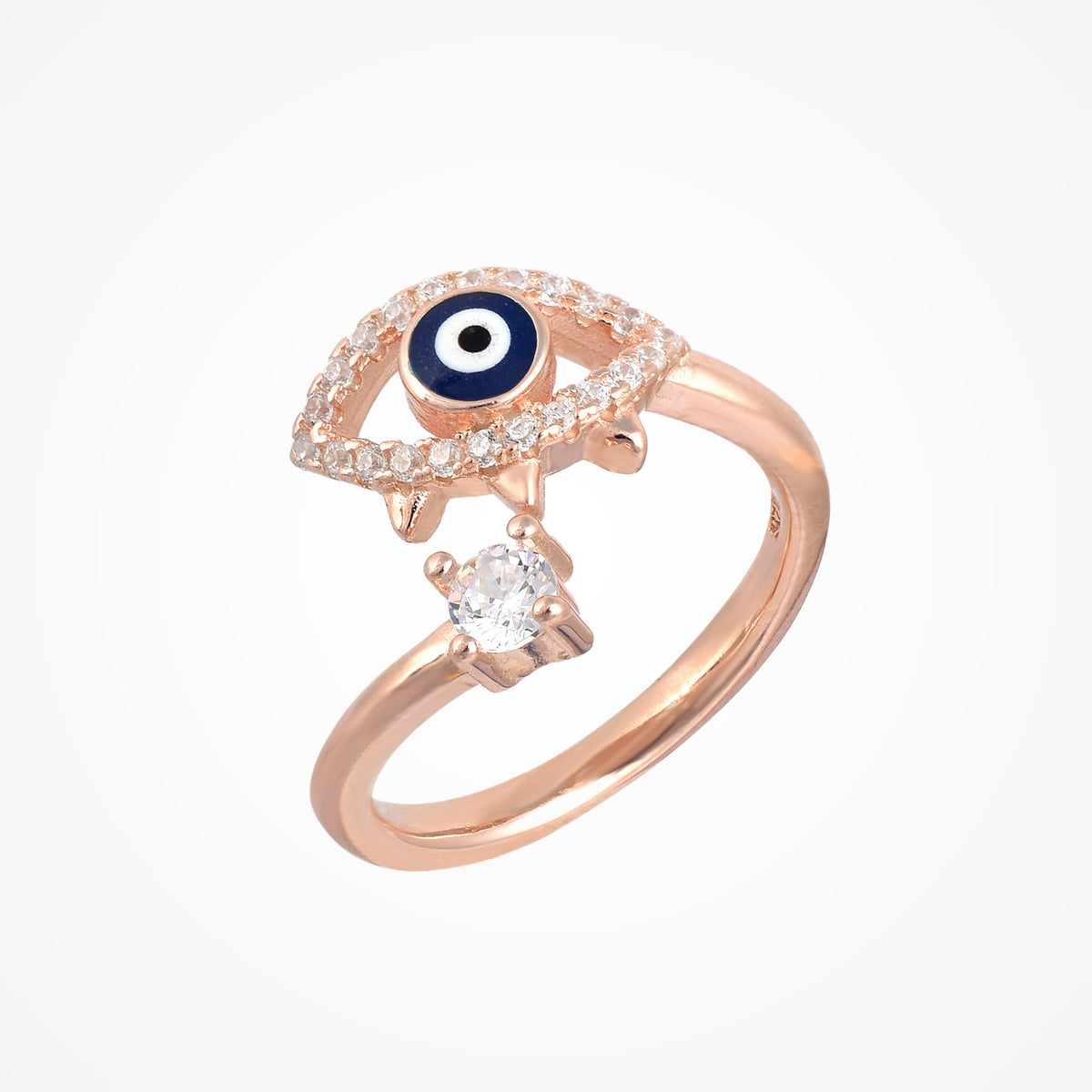 Evil Eye Zircon Diamond Ring In Rose Gold Over 925 Sterling Silver By Joy Of Silver