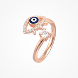 Evil Eye Zircon Diamond Ring In Rose Gold Over 925 Sterling Silver By Joy Of Silver